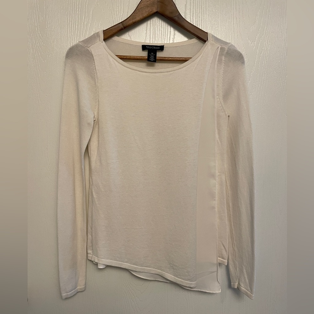 WHBM LS Cream and White Top